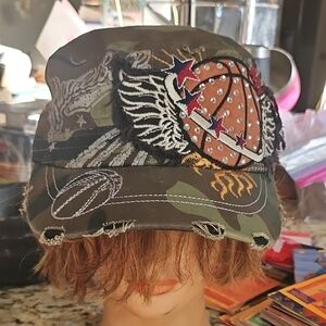 Leader Vintage Bling Basketball Sport Wings Ladies Cadet Cap Distressed Hat CAMO